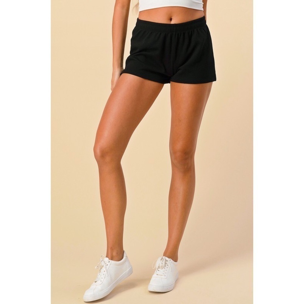 Sporty Thin Ribbed Split Side Sweat Shorts Pull On Black 2820 - Picture 3 of 5